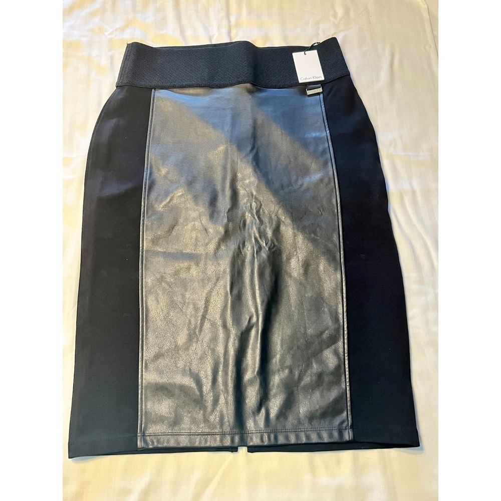 Calvin Klein Faux-Leather Panel Skirt‎ High Waist NWT
